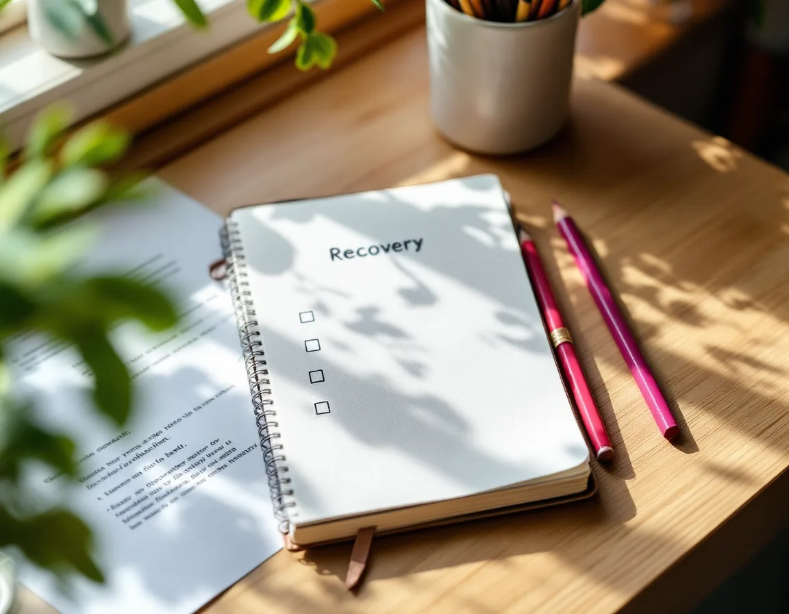 A hand-written checklist in a notebook on a light desk